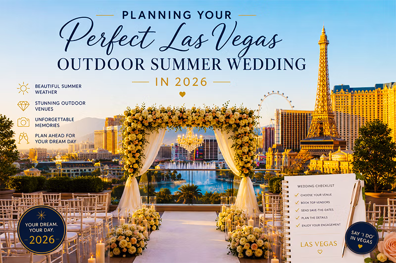 A couple celebrating their summer wedding ceremony in Las Vegas